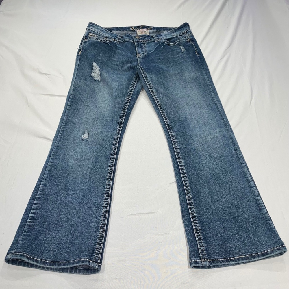 Red Camel Womens Bootcut Jeans Distressed Embroidered Blue Size 15S